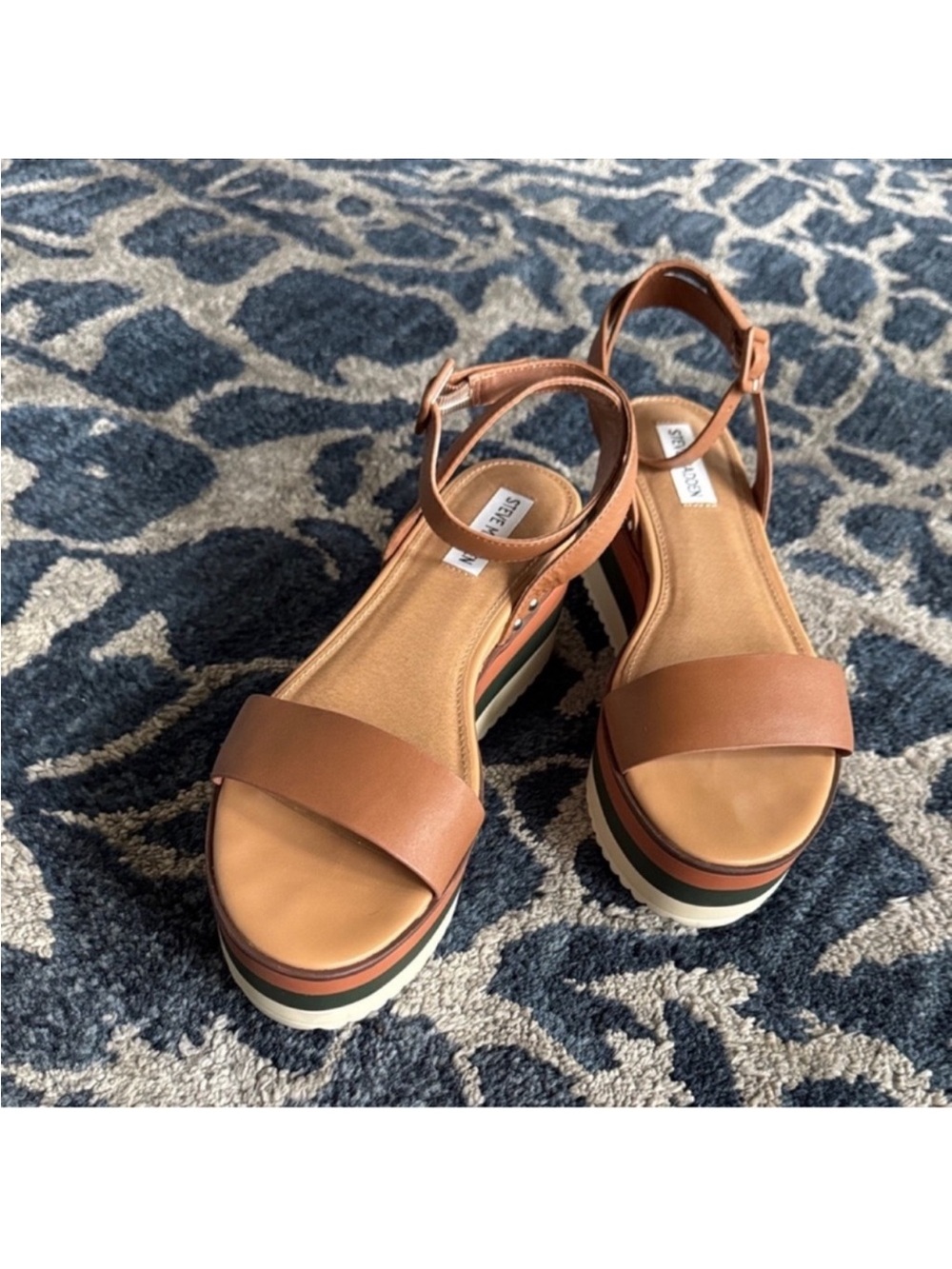Steve Madden Marco Leather Platform Heeled Sandals Sz 10 Brown Tan one strap